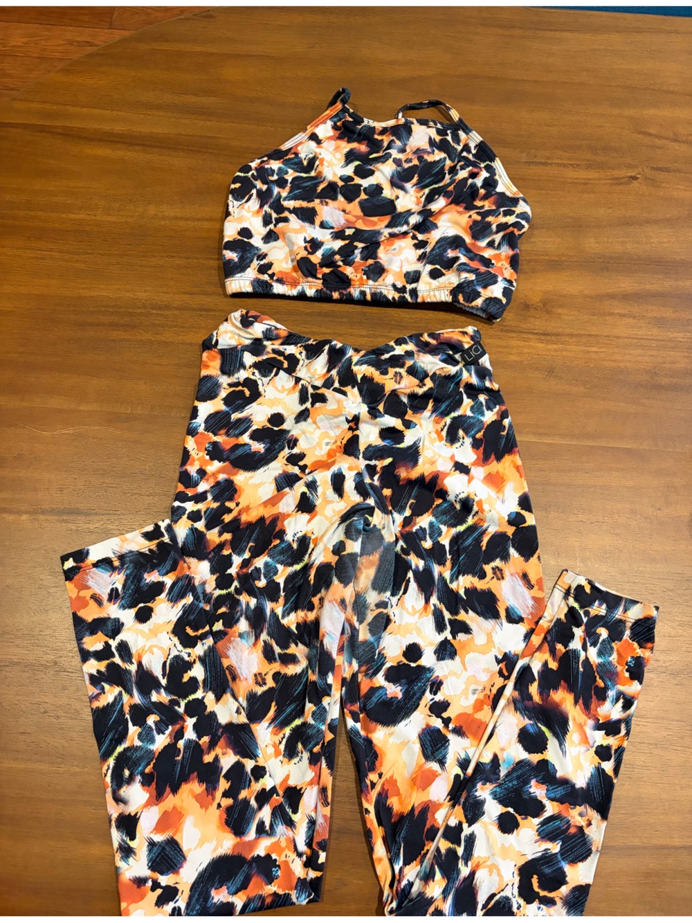 High-Rise Athletic Leggings & Crop Top Set in Orange Cheetah Print